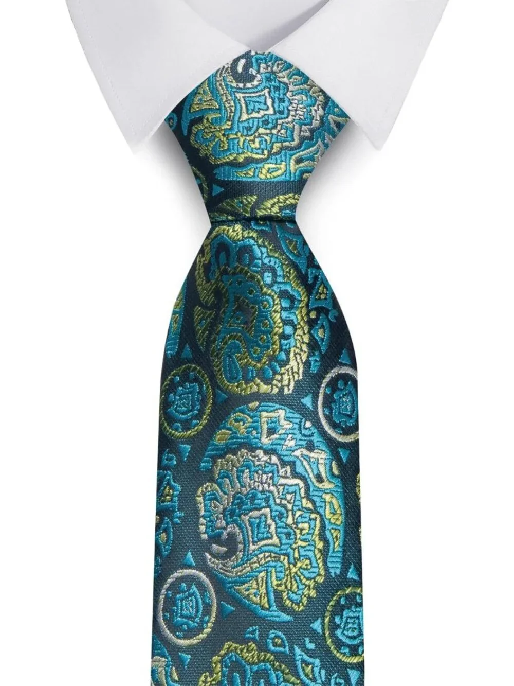 Men's Teal Green 100% Microfiber Paisley Formal Classic Necktie For Business